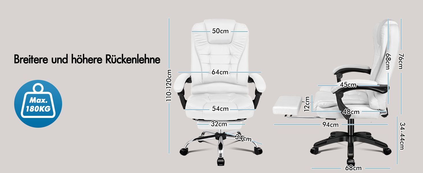 Офісне крісло Alfordson з ергономічною підтримкою попереку, регульоване, з підлокітниками та функцією масажу, PU шкіра, біле