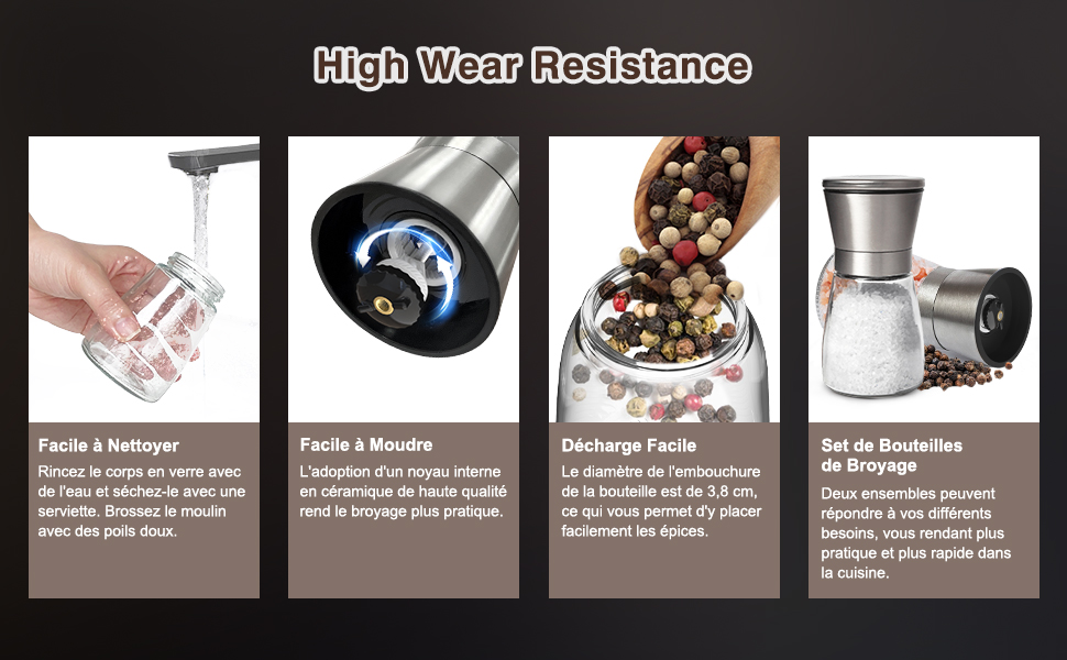 Набір меланець для солі та перцю KitchenBoss з керамічним жорном, з нержавіючої сталі, для солі, перцю, чилі (без наповнювача)