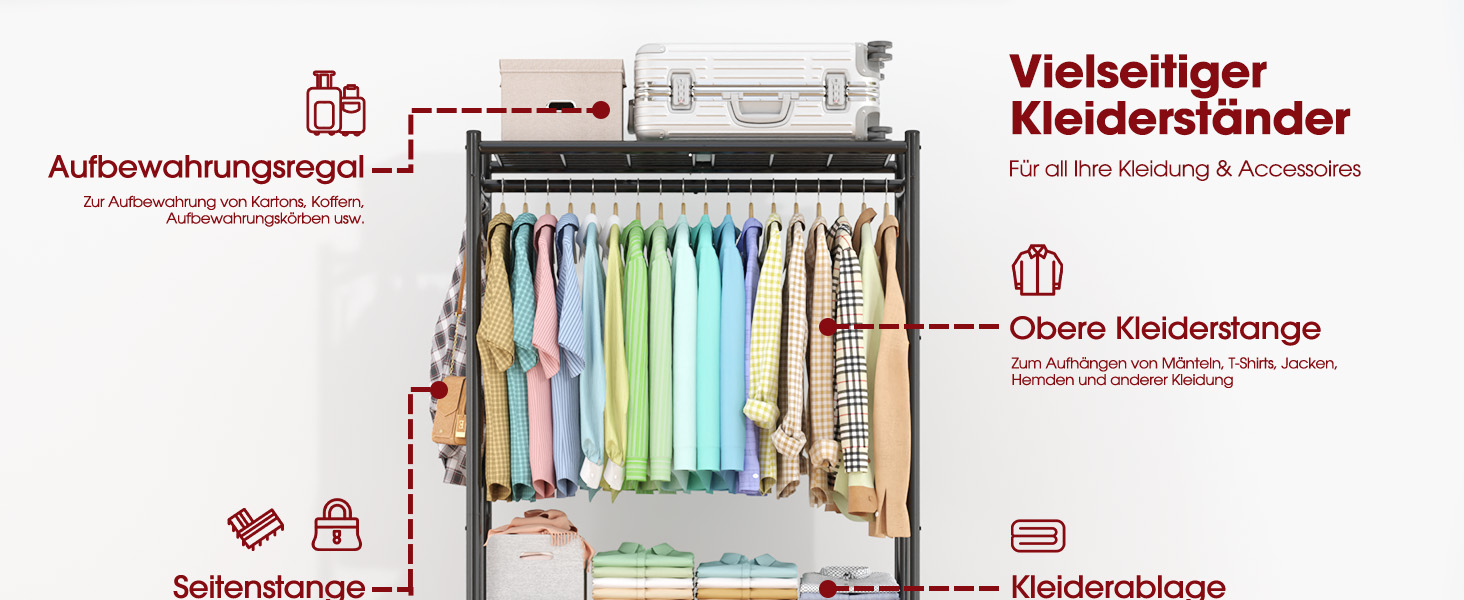 Стійка для одягу на колесах з полицями та гачками, металева, 84 x 31 x 202 см, чорна