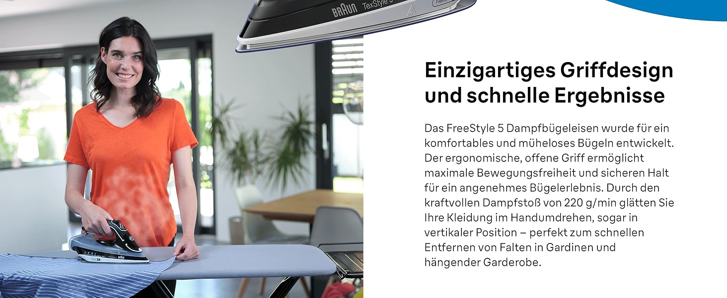 Відпарювач для одягу Braun FreeStyle 5 SI 5037 VI - потужний відпарювач з керамічною підошвою Freeglide 3D, вертикальним відпарюванням, 2700 Вт, 200 г/хв, резервуар 330 мл, чорний