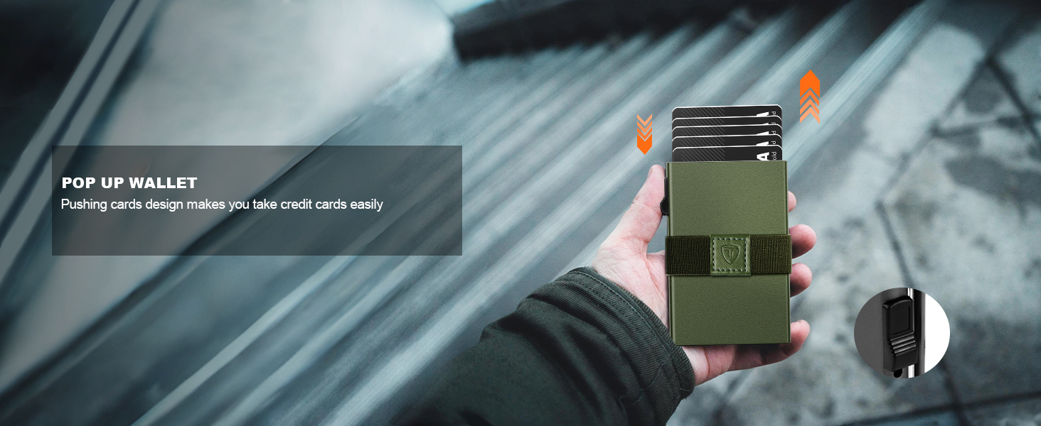 Чоловічий гаманець TOYFID з відділом для AirTag, 12 слотів для карток, відділення для паперових грошей, RFID захист, швидкий доступ до карток, алюміній, зелений з кишеню для AirTag