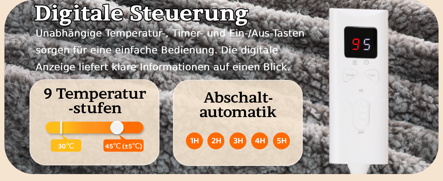 Електрична гріюча ковдра TLGREEN 180x130 см з м'якою підкладкою, імітація овечої шкури, з автовимкненням, двостороння, захист від перегріву, таймер, 9 температурних режимів, пральна, ковдра для дивана, ліжка, офісу, коричнево-сіра