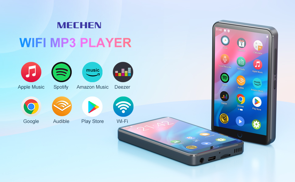 MP3 плеєр MECHEN на Android 9.0 з Wi-Fi та Bluetooth, 4-дюймовий сенсорний екран, підтримка Spotify, Amazon Music, Audible, Радіо, сірий