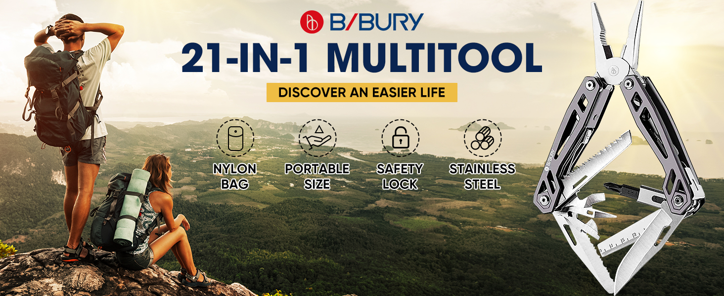 BIBURY Multitool - Titanium Multi-Tool Set for Men & Women | Camping, Hunting, Fishing & Hiking | Stainless Steel Pliers with Screwdriver