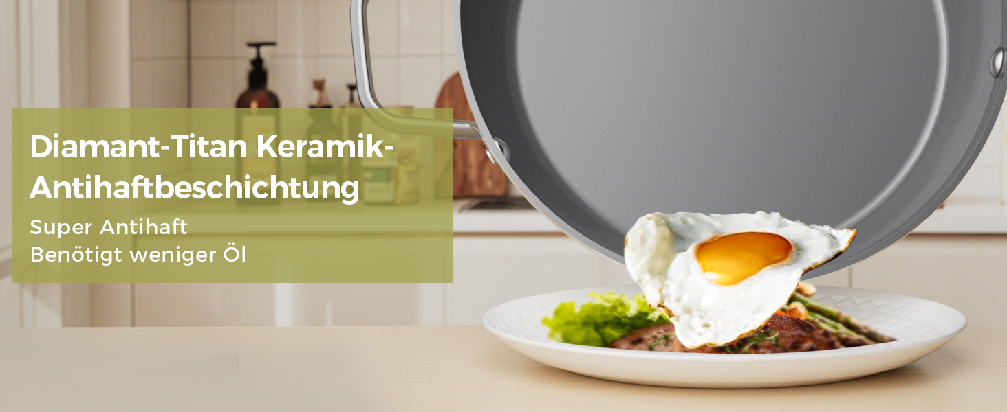 Сковорода керамічна для індукції DiamondTitan 24 см бежева. Антипригарна, без PTFE, PFAS, PFOA. Підходить для духовки та посудомийної машини.