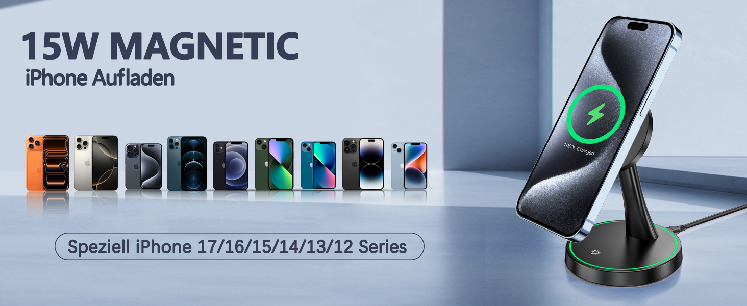 Зарядний пристрій Induktive OANDYS 2-в-1 з підтримкою MagSafe, 15W, для iPhone 17/16/15/14/13/12 та AirPods, бездротовий, з нічним світлом