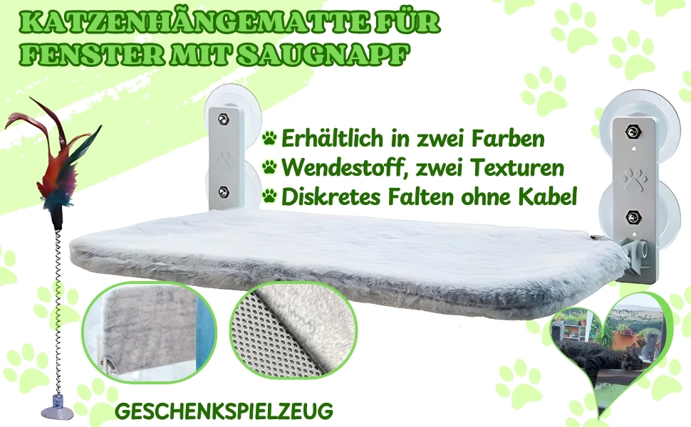 Підвісна гамак для котів на вікно/стіну, ліжко для котів з присосками, без кабелю, з іграшкою. Бежевий, великий