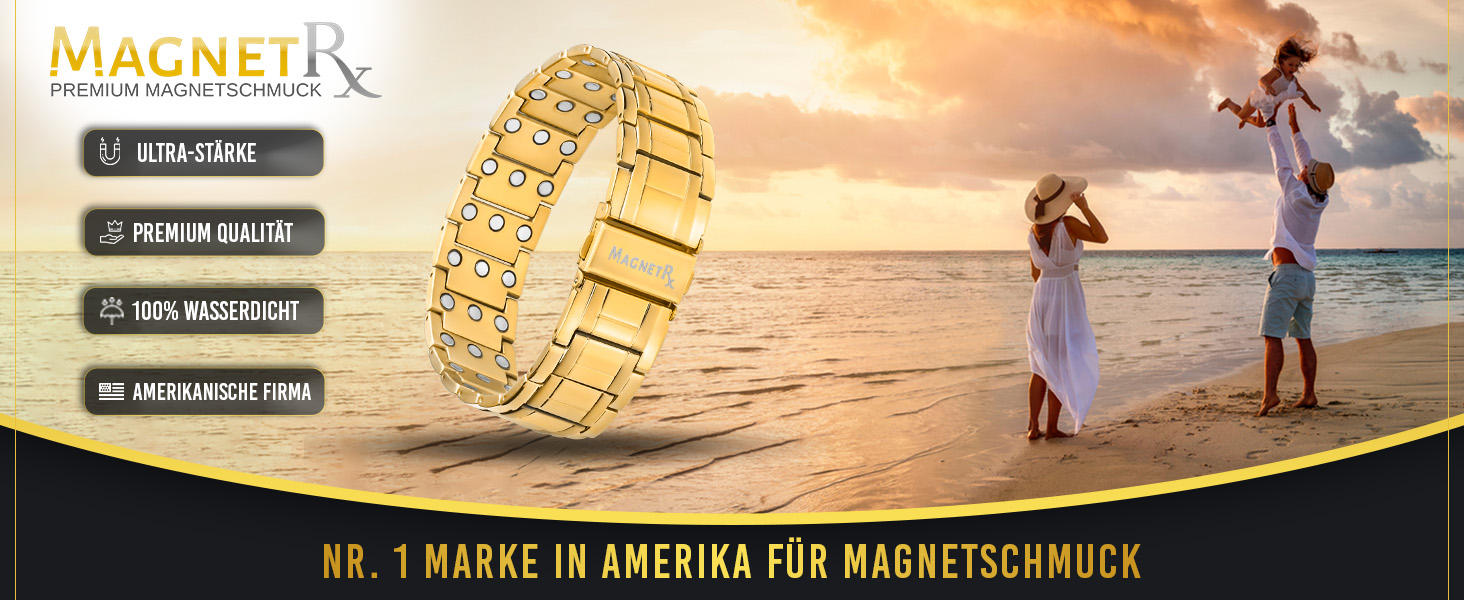 Магнітний браслет MagnetRX® Titan для чоловіків з трійною силою – титановий магнітний браслет на зап'ястя – регульований магнітний браслет для чоловіків – магнітний браслет для чоловіків з високоякісною застібкою (золотий)
