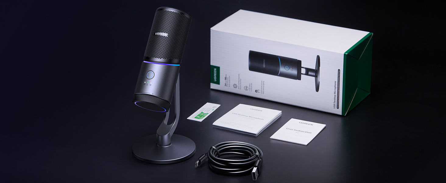 Мікрофон UGREEN для геймінгу та стрімінгу з RGB підсвічуванням USB, 24bit/96kHz, для ПК, PS5/PS4, запису, ноутбука