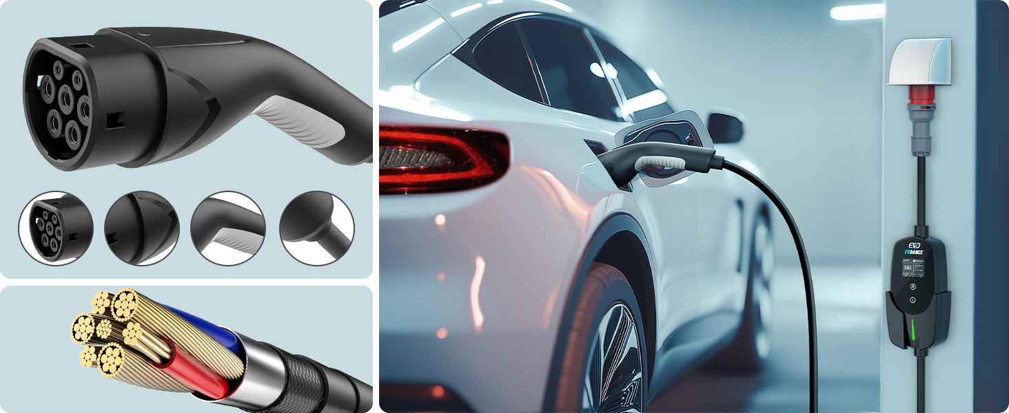 Кабель для зарядки електромобіля Type 2 Schuko, 3.68 кВт, 6.1 м, 6-16A (Чорний)