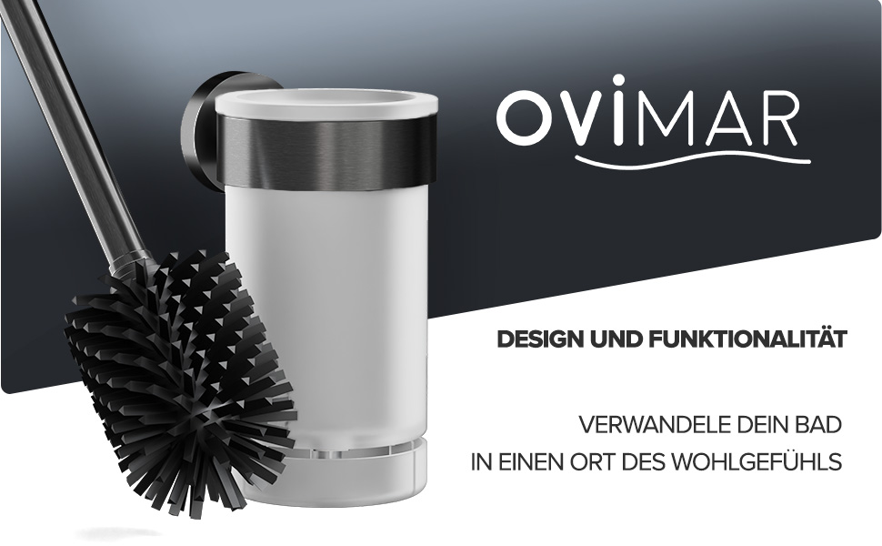 Набір для чищення унітазу Ovimar Finnkona з кріпленням на стіну без свердління | Силіконова щітка для унітазу | З вентиляцією | З порошковим покриттям з нержавіючої сталі | Замінний насадок для унітазу
