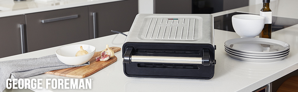 George Foreman Smokeless Grill - Indoor BBQ with Adjustable Temperature & Dishwasher-Safe Grill Plate