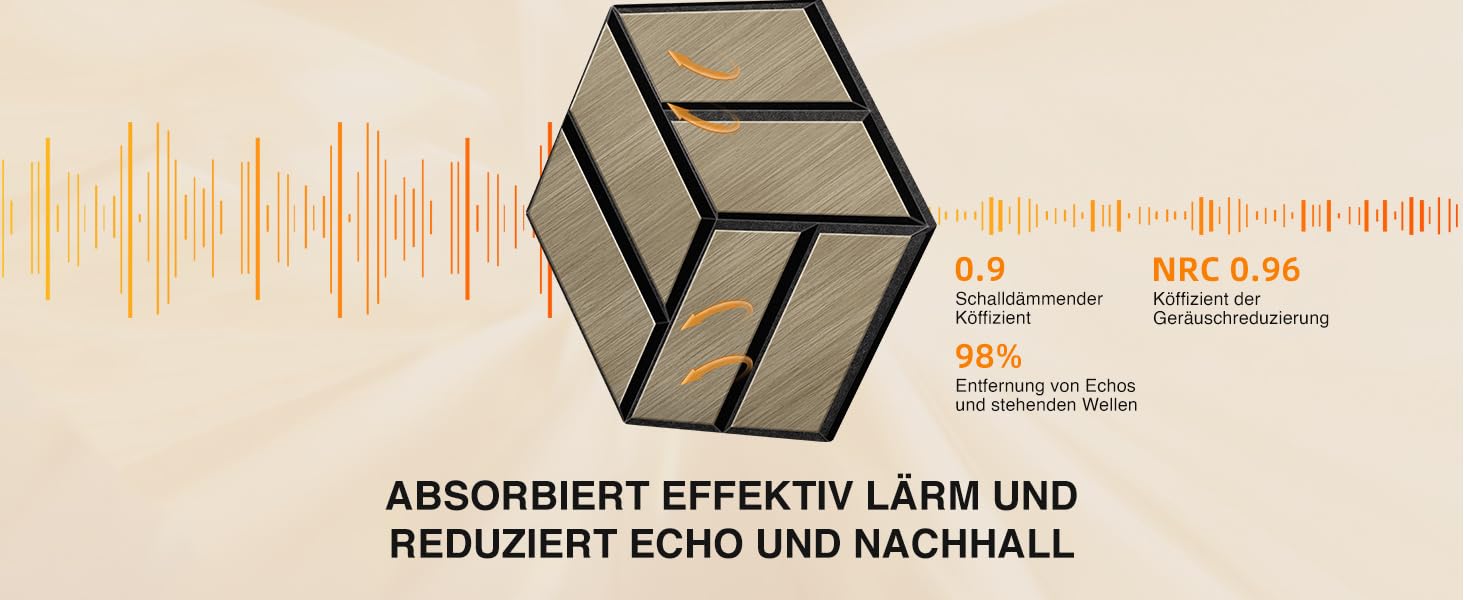 Акустичні настінні панелі JAMELO з шпоном горіха, самоклейні 3D гексагональні панелі для стін та стелі, 30x15x1.2 см, 10 шт, колір горіх