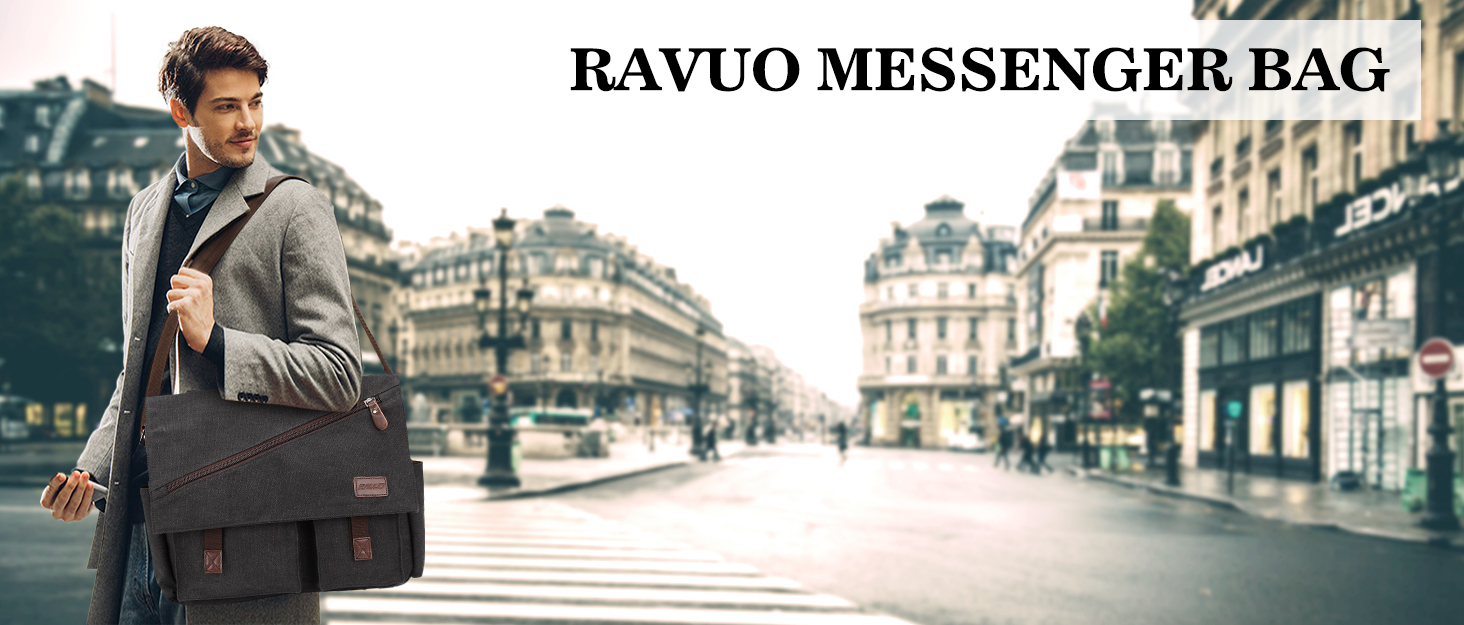 Чоловіча сумка-актенка RAVUO для ноутбука 15,6'', водонепроникна тканина, велика робоча месенджер-сумка через плече