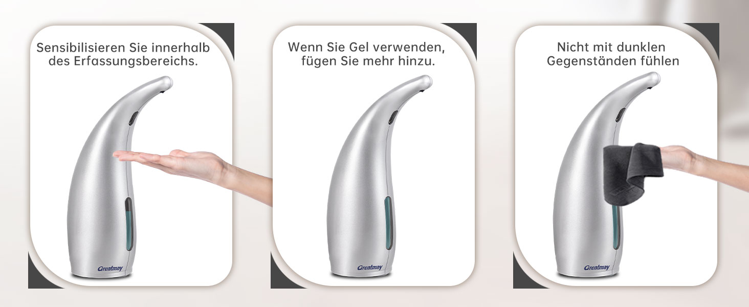 Greatmay Automatic Soap Dispenser - Touchless Electric 300ml Soap Dispenser with Adjustable Settings, IPX6 Waterproof for Bathroom, Kitchen