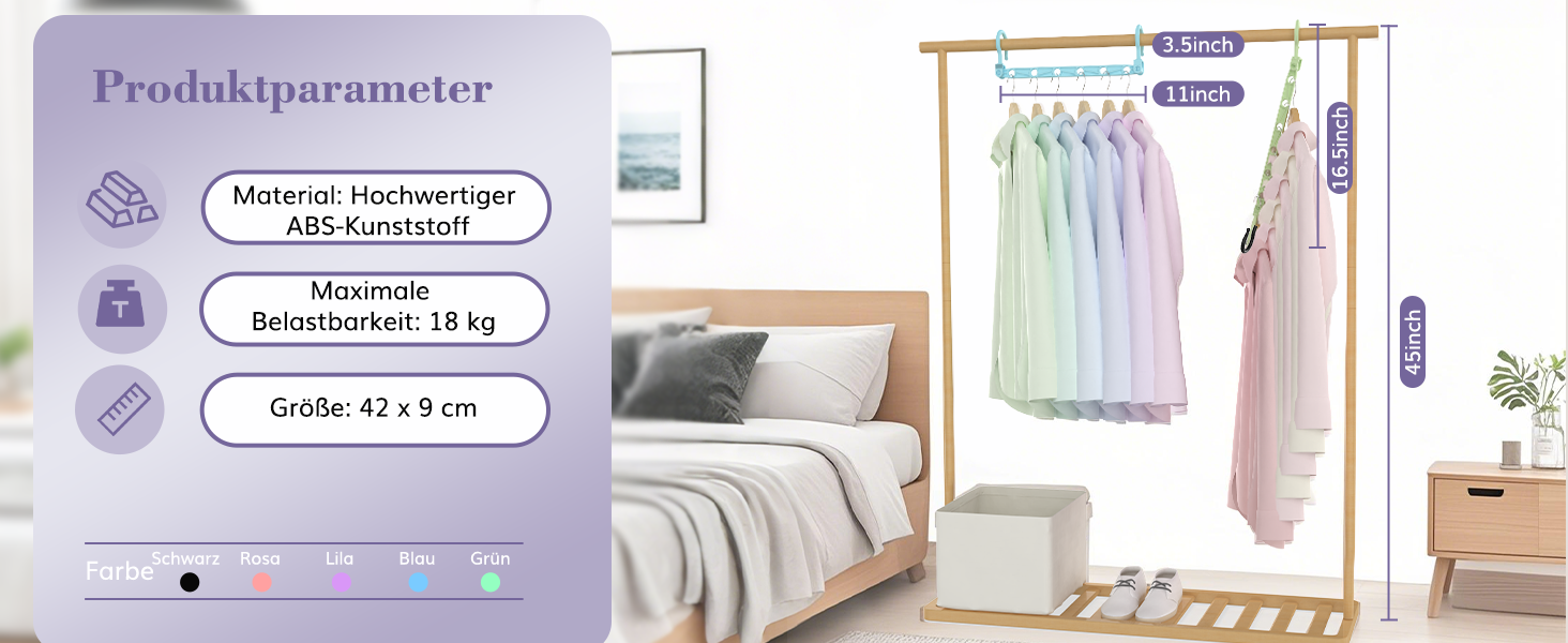 Набір вішалок для одягу Magic Hangers, 8 шт. з 6 отворами та 360° обертанням, чорний. Організатор для шафи, ідеально для студентів та дівчаток. Стабільні гачки для важкого одягу.