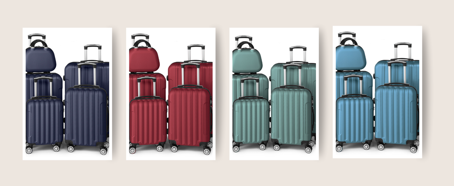 Набір валіз LALAHO 5 шт. з косметичкою, з ABS-пластику, для подорожей, ручна поклажа, багажний набір, бордовий колір