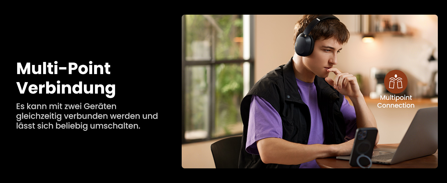 Навушники UGREEN HiTune Max5c Over-Ear з активним шумозаглушенням, Hi-Res Audio, LDAC, Bluetooth 5.4, Spatial Audio, 75 годин роботи, чорний