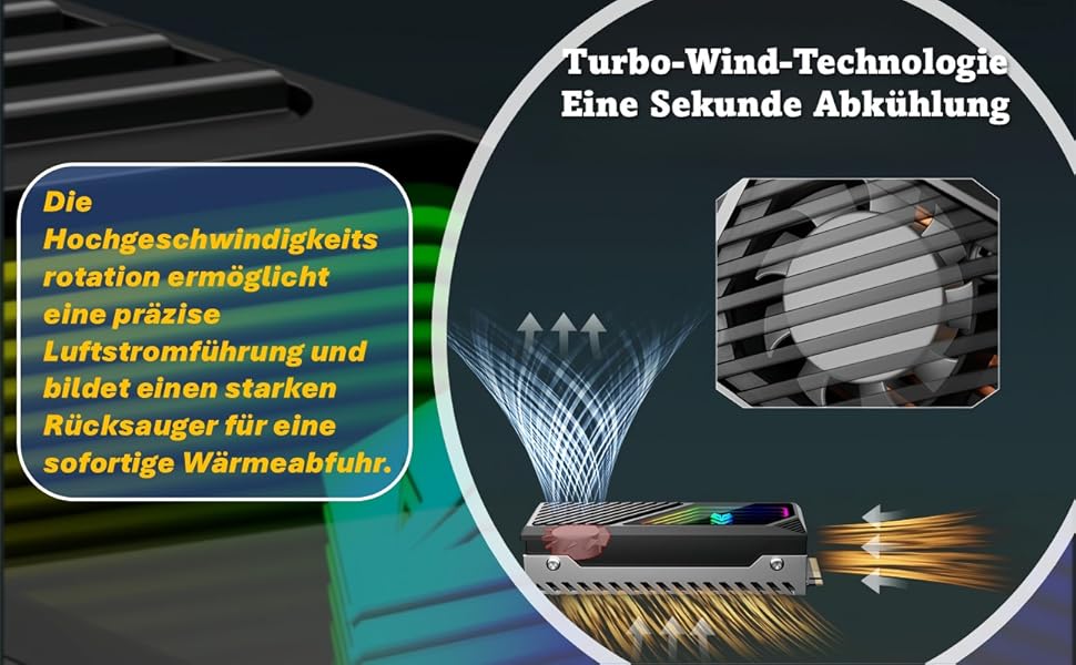 Радіатор охолодження M.2 NVMe SSD Baotkere з RGB підсвічуванням та вентилятором, чорний