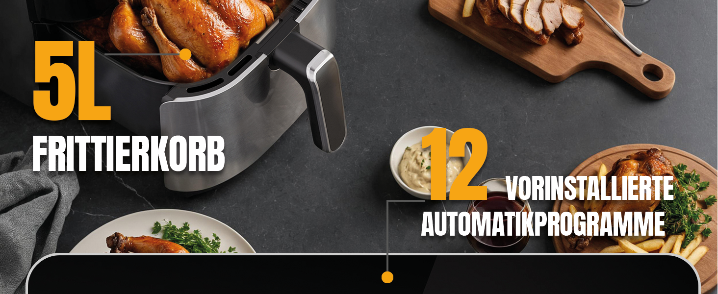 Фритюрниця повітряна HEINRICHS 9 літрів XXL, 10-в-1, LED-дисплей, 1800W, для здорового харчування