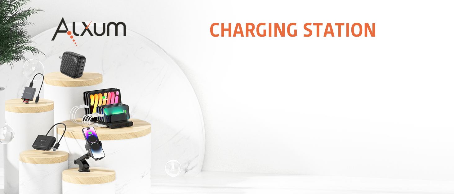 Зарядний пристрій Alxum 60W USB, 10 портів, для телефонів, планшетів, Kindle - білий