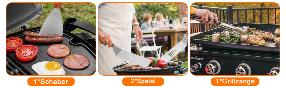 Набір лопаток для гриля Onlyfire FPA-5117: 9 шт. з нержавіючої сталі, для плоских грилів та сковорідок-грилів