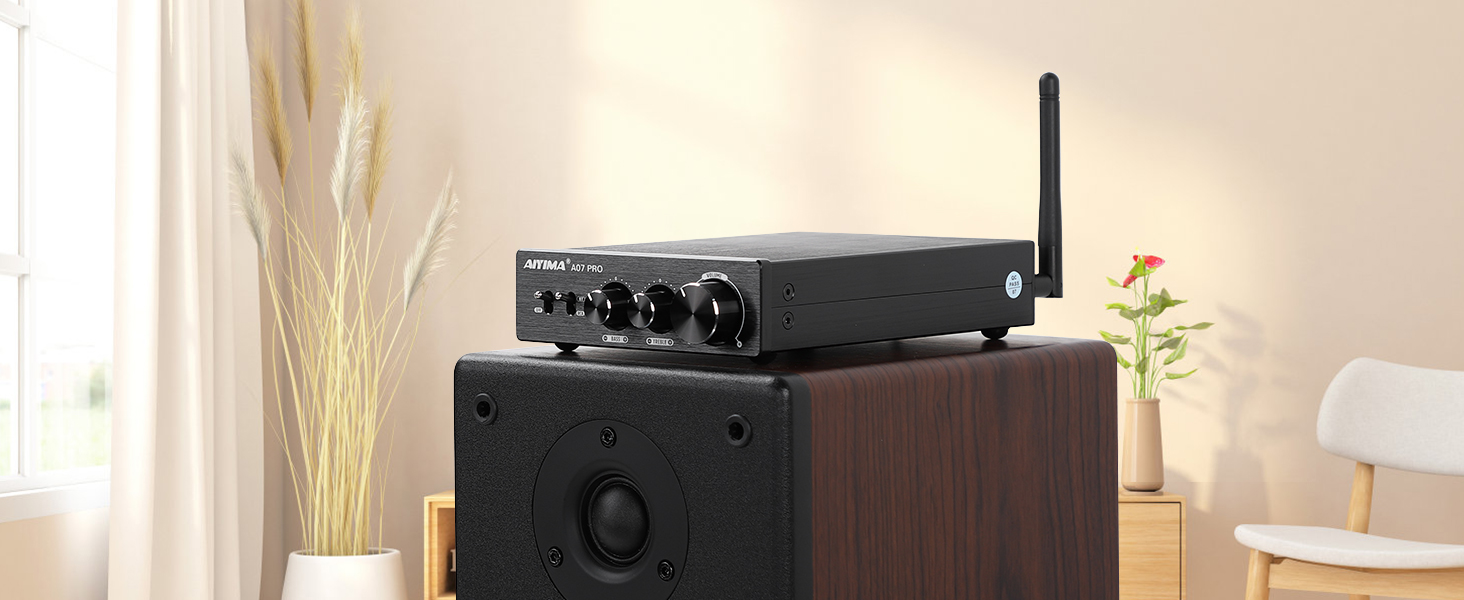 AIYIMA A07PRO TPA3255 міні підсилювач 2.0/2.1-канальний, 2×300 Вт, клас D, Hi-Fi стерео, Bluetooth 5.2, з регулюванням басів і високих, для настільного використання