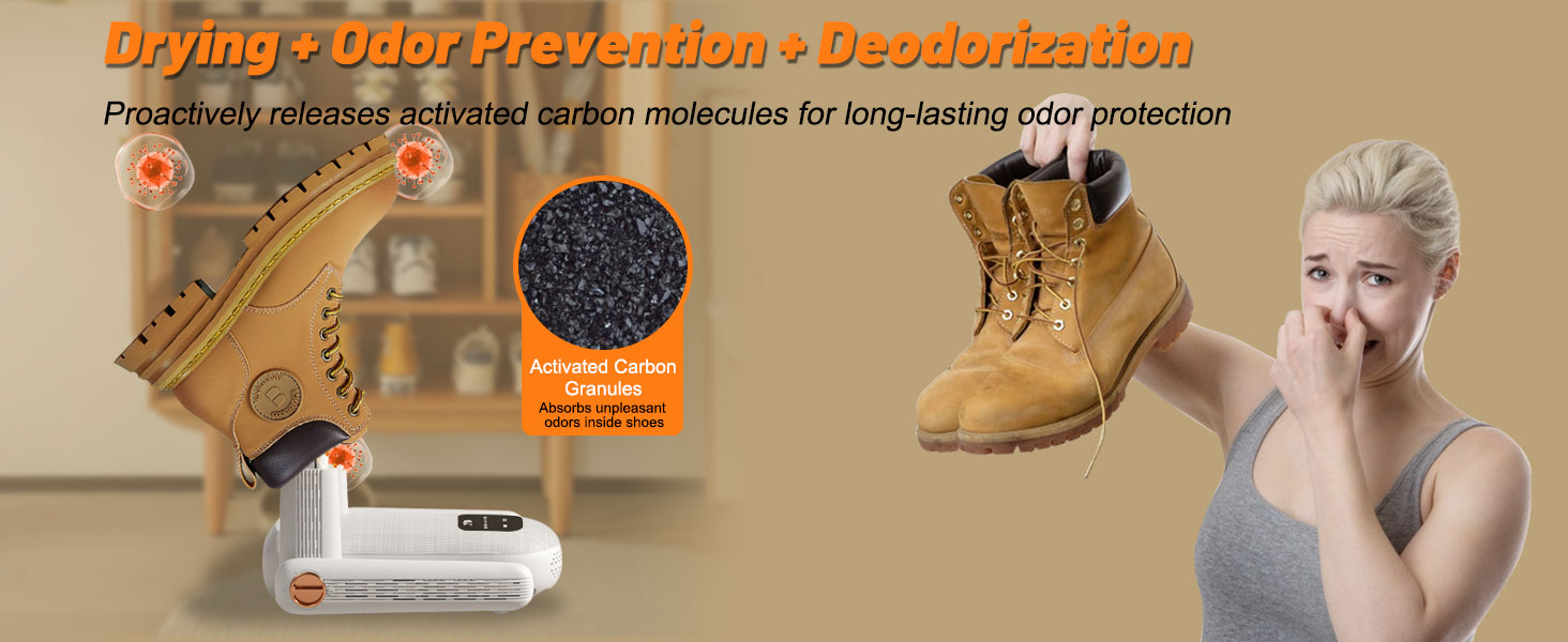 Електричний сушильник для взуття з подвійним кріпленням, для взуття, чобіт, ніг та рукавичок, з таймером, гаряче повітря, UV-світло, активоване вугілля, потрійна антибактеріальна обробка
