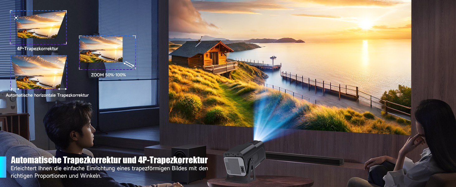 Android 13 проєктор Smart Beamer 1080P з підтримкою 5G WiFi, голосовим асистентом, автоматичною корекцією трапеції та 12000 люмен для домашнього кінотеатру та використання на відкритому повітрі (320ANSI)