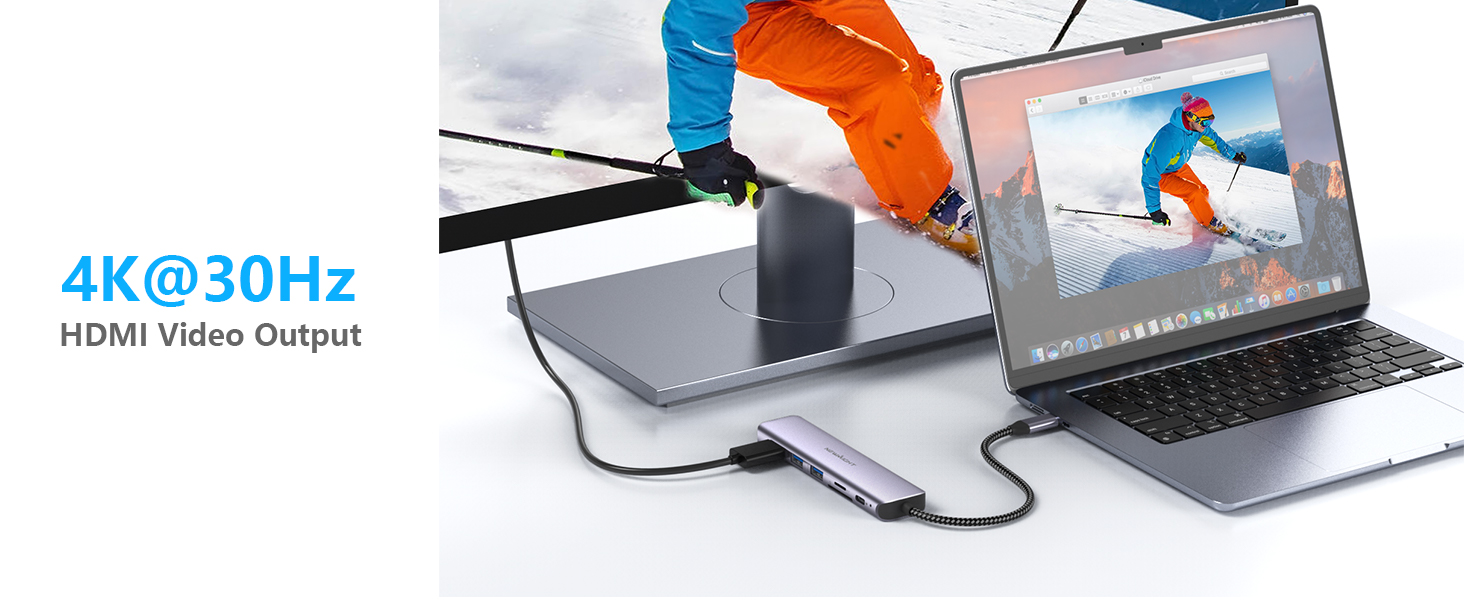 Док-станція для ноутбука Newmight з двома HDMI, підтримка 2 моніторів 4K, Ethernet 1 Gbps, PD 100W, 3 USB 3.0, SD/TF Reader, USB-C, для HP/Dell (сіра)