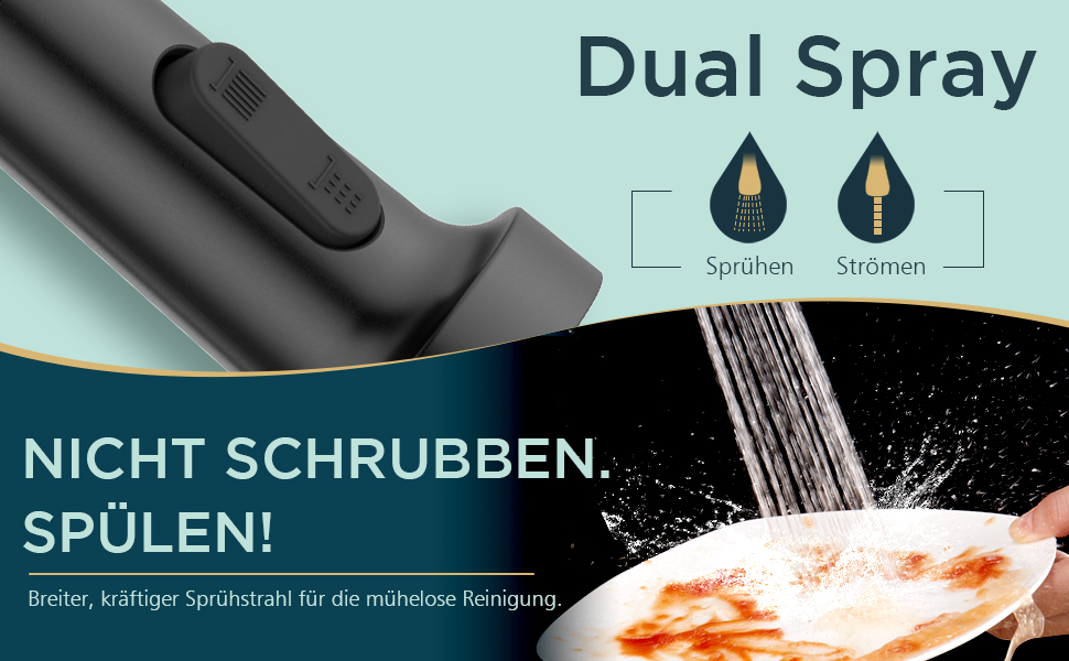 Кран кухонний FORIOUS з високим виливом, душовий набір, змішувач для мийки, кухонні крани, поворотний на 360°, 2 режими розпилення, нержавіюча сталь, матовий чорний