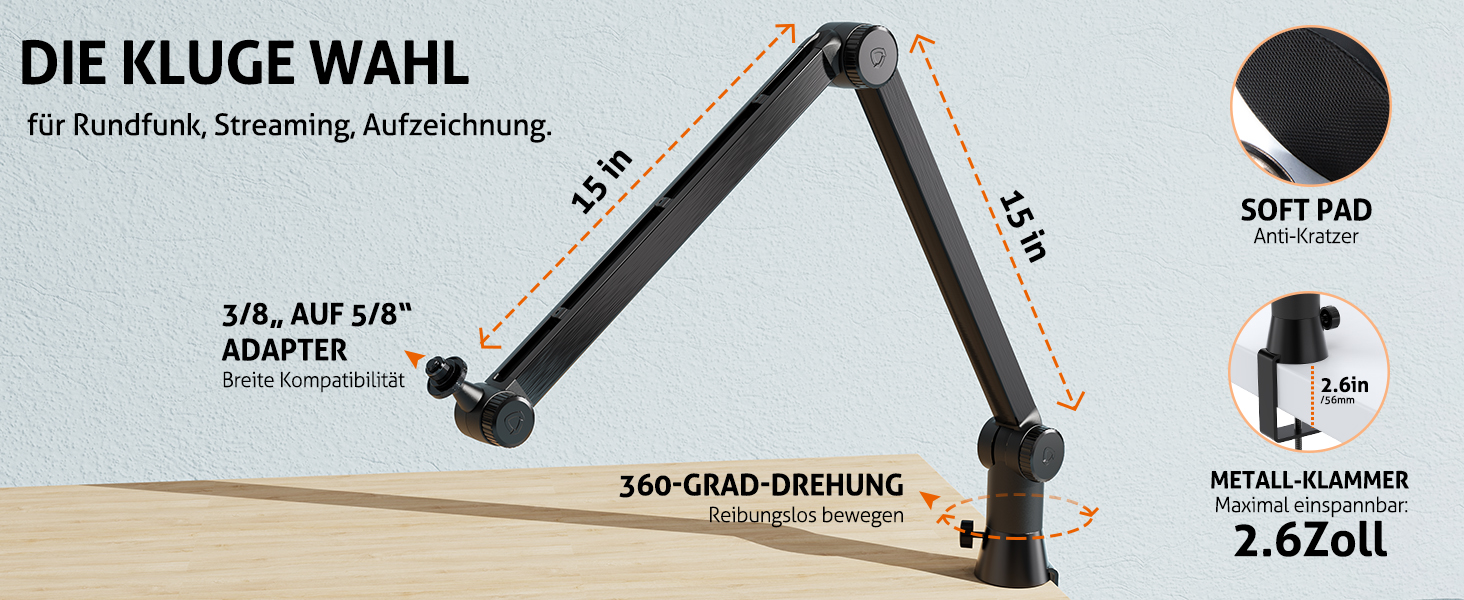 Підставка для мікрофона SUNMON для Blue Yeti та інших – міцна, 360° обертання, металева клямка, універсальна | HyperX QuadCast 2, Fifin AM8, Seiren Mini V3, MV7