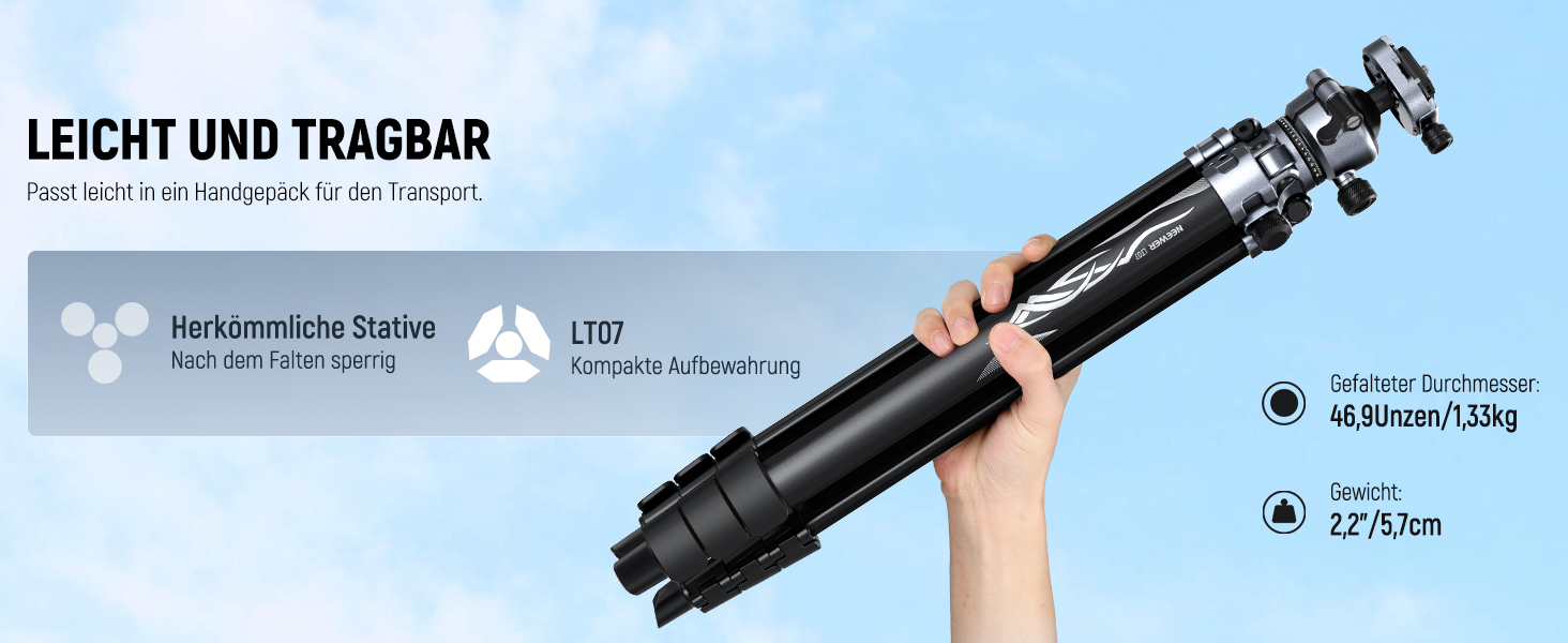 Штатив NEEWER LITETRIP LT07 61' з алюмінію: компактний, з кульковою головкою та кріпленням для смартфона