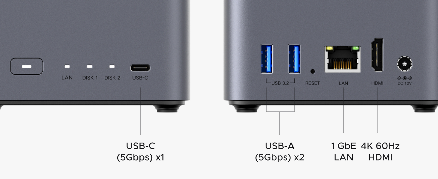 NAS UGREEN DH2300: 2 відсіки, NFC, AI фотоальбом, 4K відеотека, 1GbE LAN, 4GB RAM (без дисків)