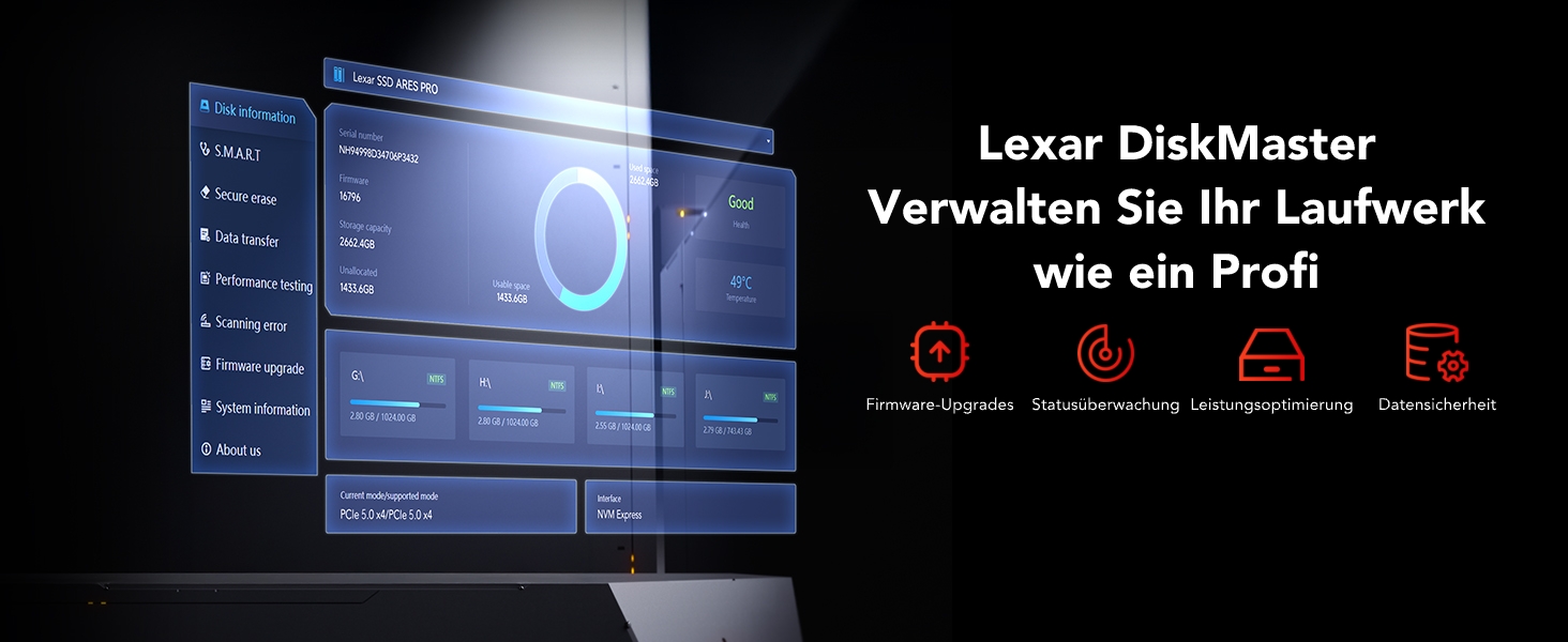 Lexar ARES PRO 1TB Gen5 NVMe M.2 SSD: PCIe 5.0, 14000 МБ/с для ПК, ноутбуків, PS5