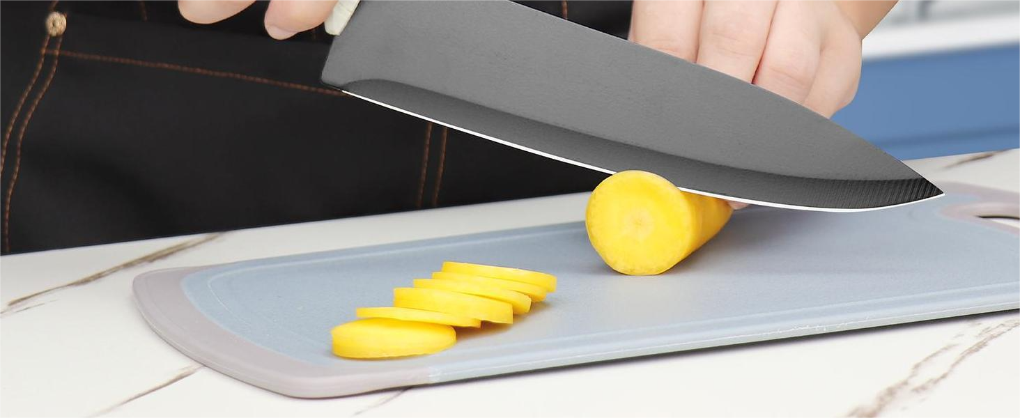 Набір кухонних ножів Messerblock з 16 частинами, з дерев'яною підставкою, дощечкою, захистом пальців, точилкою та кухонними ножицями, професійний набір ножів для дому (зелений, блакитний)