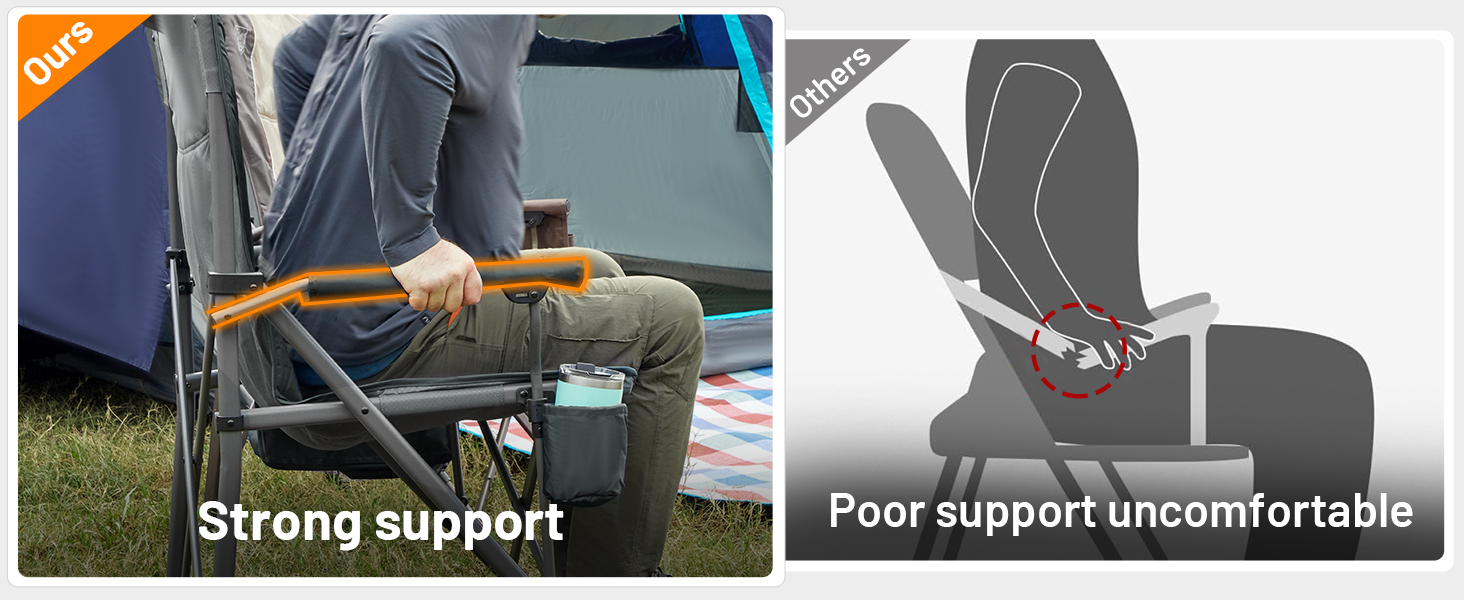 Крісло для кемпінгу Timber Ridge XXL, 230 кг, широке сидіння 62 см, висока спинка, підсклянник, міцні підлокітники для кемпінгу, пікніка, саду та балкону