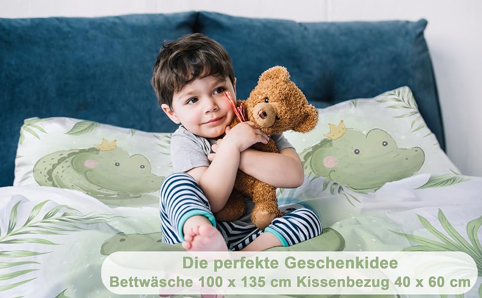 Дитяча постільна білизна CLEAVEN для ліжечка | 100% бавовна, м'яка та дихаюча | Постільна білизна для дітей, для спокійного сну | Двостороння постільна білизна для немовлят (Крокдил 016, 100x135 см)