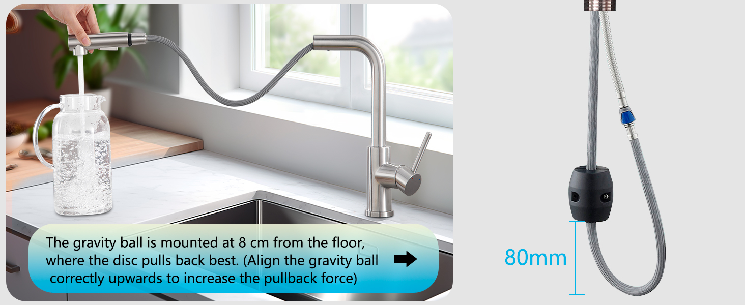 Кухонний змішувач висувний BONADE з душем, 360° поворот, змішувач для кухні з 2 струменями, з нержавіючої сталі, однорідний