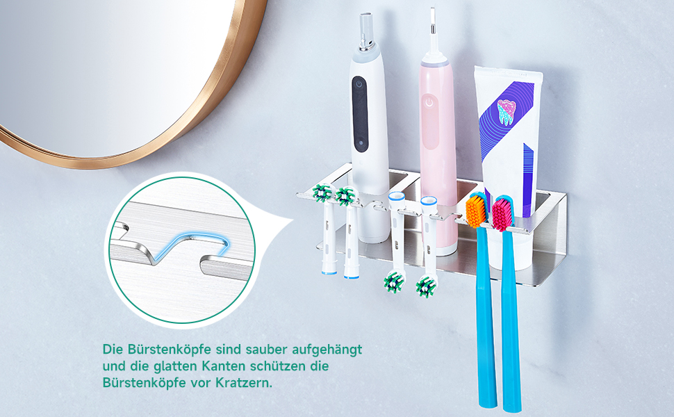 Настінний тримач для зубних щіток, електричний - без свердління, для зубних щіток та насадок, органайзер для пасти, сріблястий (великий)