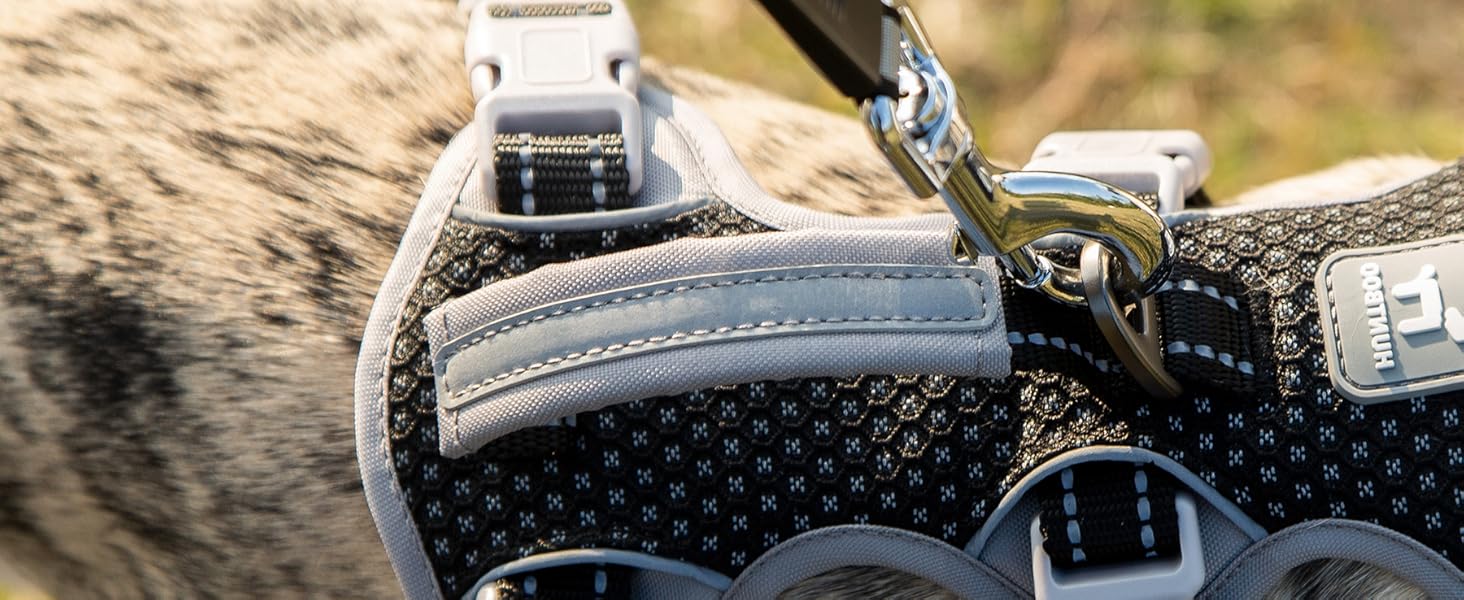 Шлейка безпеки для собак Huntboo, анти-пробіжна, світловідбиваюча з м'якою ручкою, регульована жилетка для маленьких собак, для прогулянок та тренувань (S), чорна, X-Small (упаковка з 1)