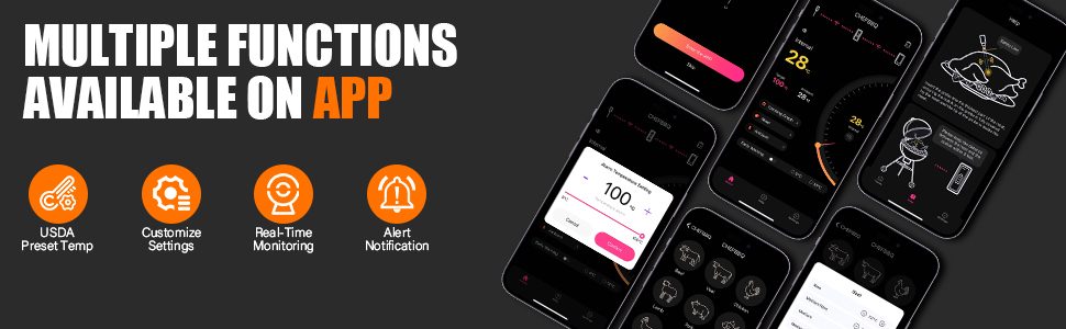 Бездротовий термометр для м'яса з Bluetooth, для гриля, духовки, мангалу, ротисерії, Airfryer, IP67 водонепроникний