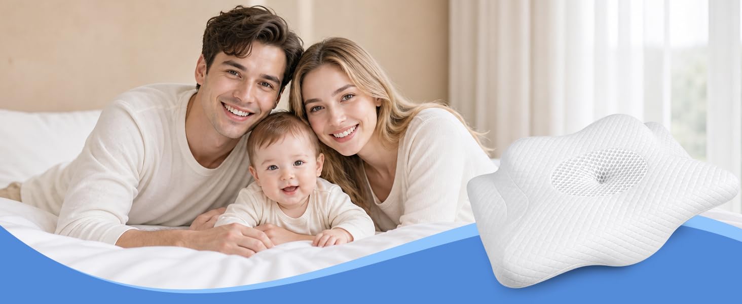Ергономічна ортопедична подушка для шиї та голови з ефектом пам'яті (Memory Foam) 2-в-1, для сну на боці, спині та животі, зі знімним чохлом, 62 x 39 x 11/13 см, біла