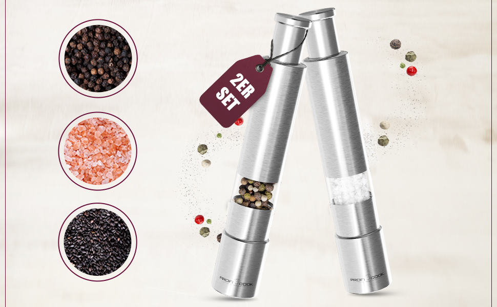 Набір для солі та перцю ProfiCook® PSM 1160: 2 шт., з механічним млином, з нержавіючої сталі