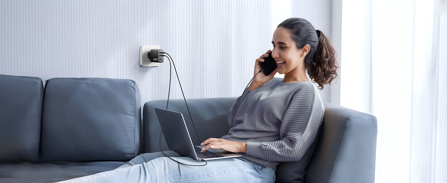 Зарядний пристрій USB-C 67W 3-Port PD PPS для MacBook, iPhone, Samsung Galaxy, iPad, Pixel - Чорний