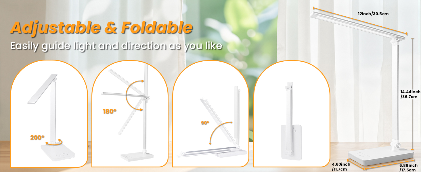 LED лампа для столу Akynite з регулюванням яскравості, USB, 2A адаптер, 5 кольорів, 10 рівнів яскравості, таймер, сенсорне управління, для дітей, білий