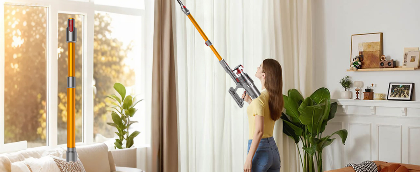 Акумуляторний пилосос Hearten 4-в-1 з LED дисплеєм та антизаплутувальною щіткою, керування одним дотиком, бездротовий пилосос з LED-підсвічуванням для шерсті тварин/килимів/твердих поверхонь (жовтий)