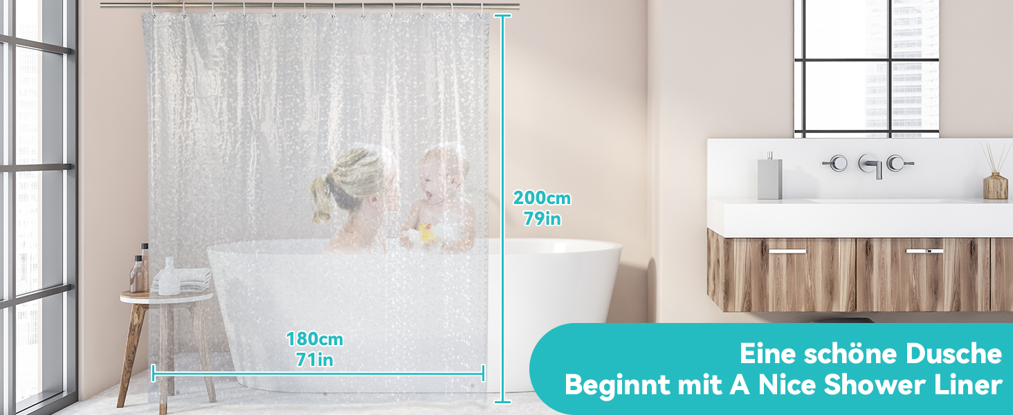 Дзеркальний душовий завіс OTraki 180x200 см, PEVA, антигрибок, з гачками та магнітами