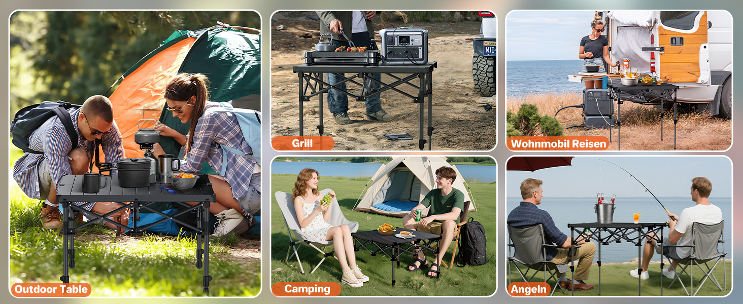 FUNYKICH Складаний столик для кемпінгу 82 x 40 см з регулюванням висоти (44/70 см), легкий та портативний, з сітчастою кишенею, алюмінієва розкладна стільниця для барбекю, кемпінгу, пікніка, саду