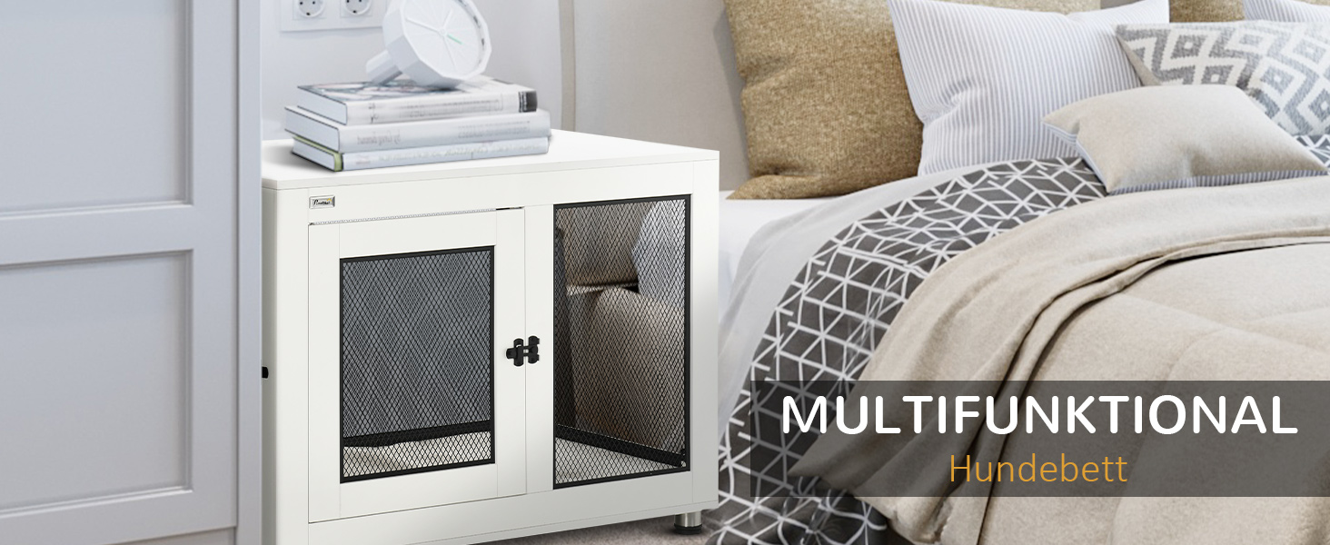 Клітка для собак PawHut з 2 дверцятами, знімний лежак, сучасна сталева собача будка для дому, підходить для великих собак до 30 кг, білий, 94x60x71,5 см